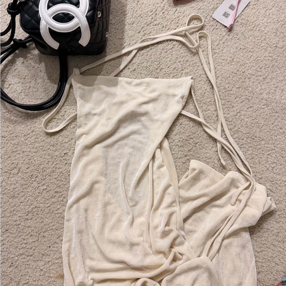 Cream Halter Tie-Back Dress
